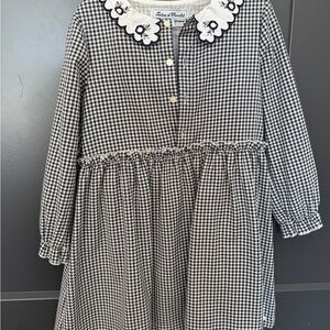 Tartine et Chocolat Gingham Dress with Floral Collar